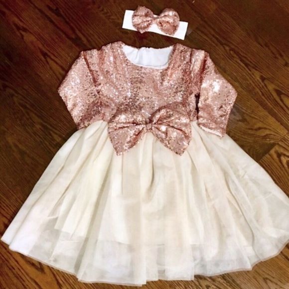 Girls’ Rose Gold Sequins and Ivory Tulle Flower Girl, Easter, Birthday Dress - Picture 4 of 9